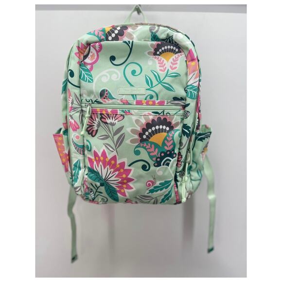 Vera Bradley Lighten Up Grand Laptop‎ Backpack Mint Green Pink Flowers Snail - Picture 1 of 9
